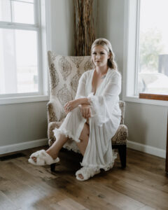 Bridal portrait after getting ready at the farmhouse wedding in Walla Walla, WA.