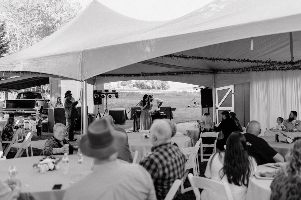 maid of honor giving a speech during dinner